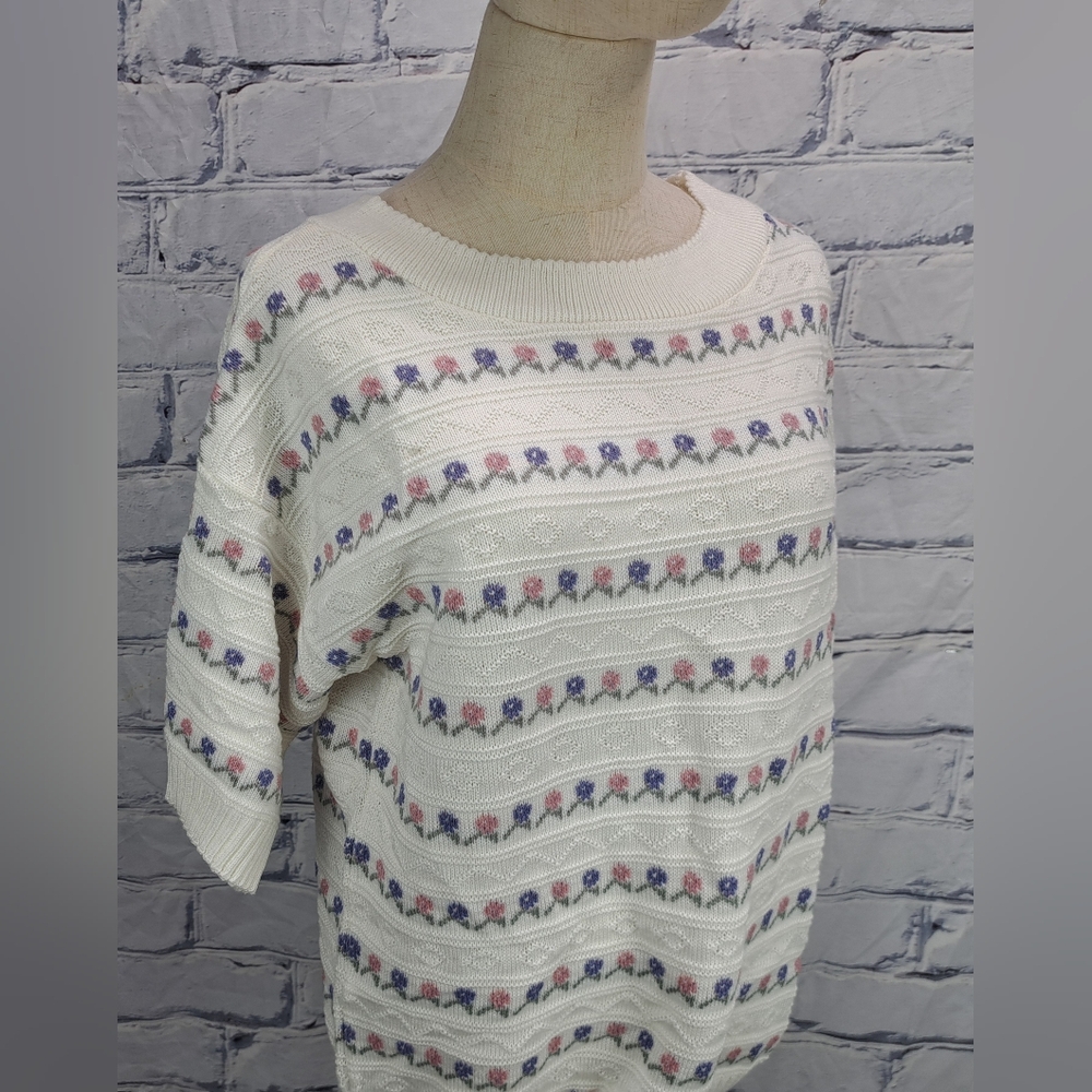 NWT Jordano Women's Sweater Cottagecore Floral Crewneck S/S Knit Oversized Large - Picture 12 of 13
